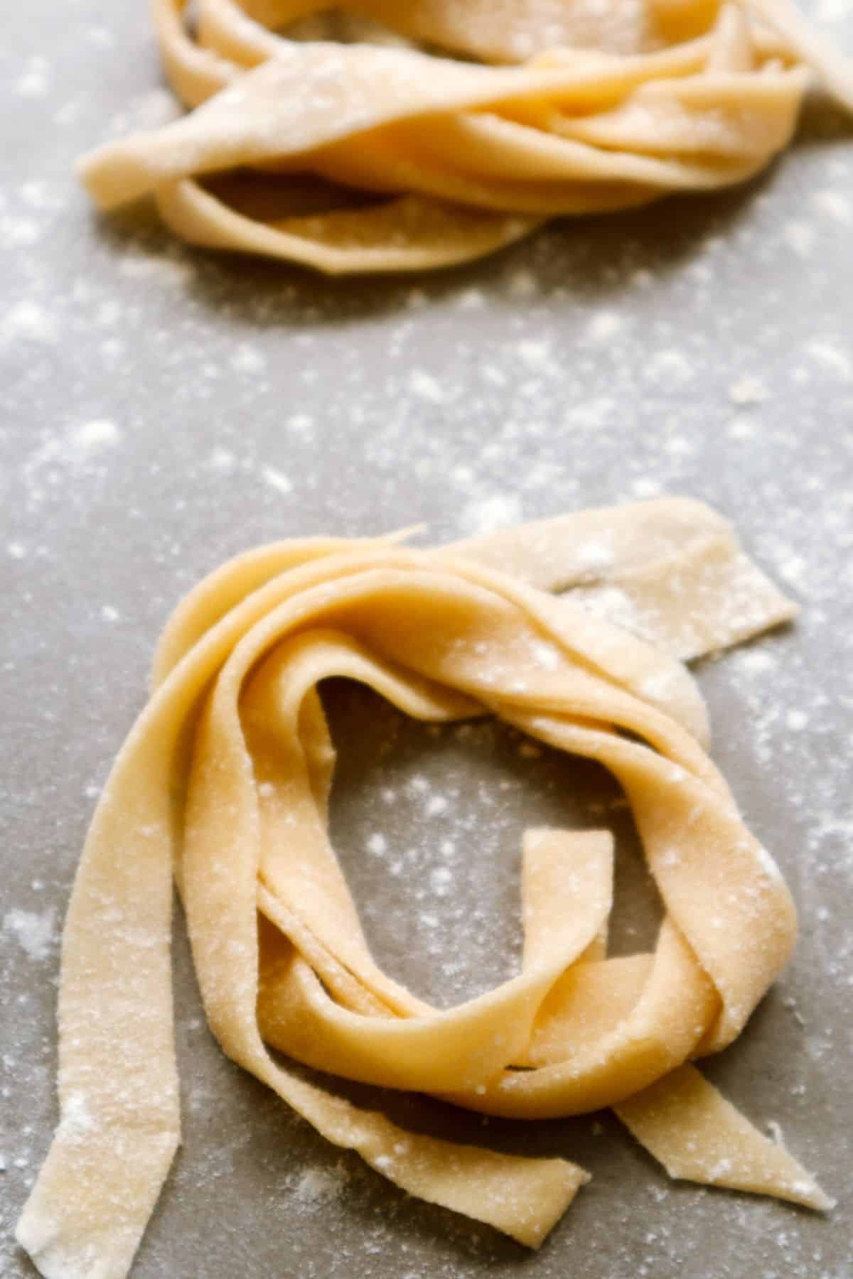 A close up of homemade tagliatelle