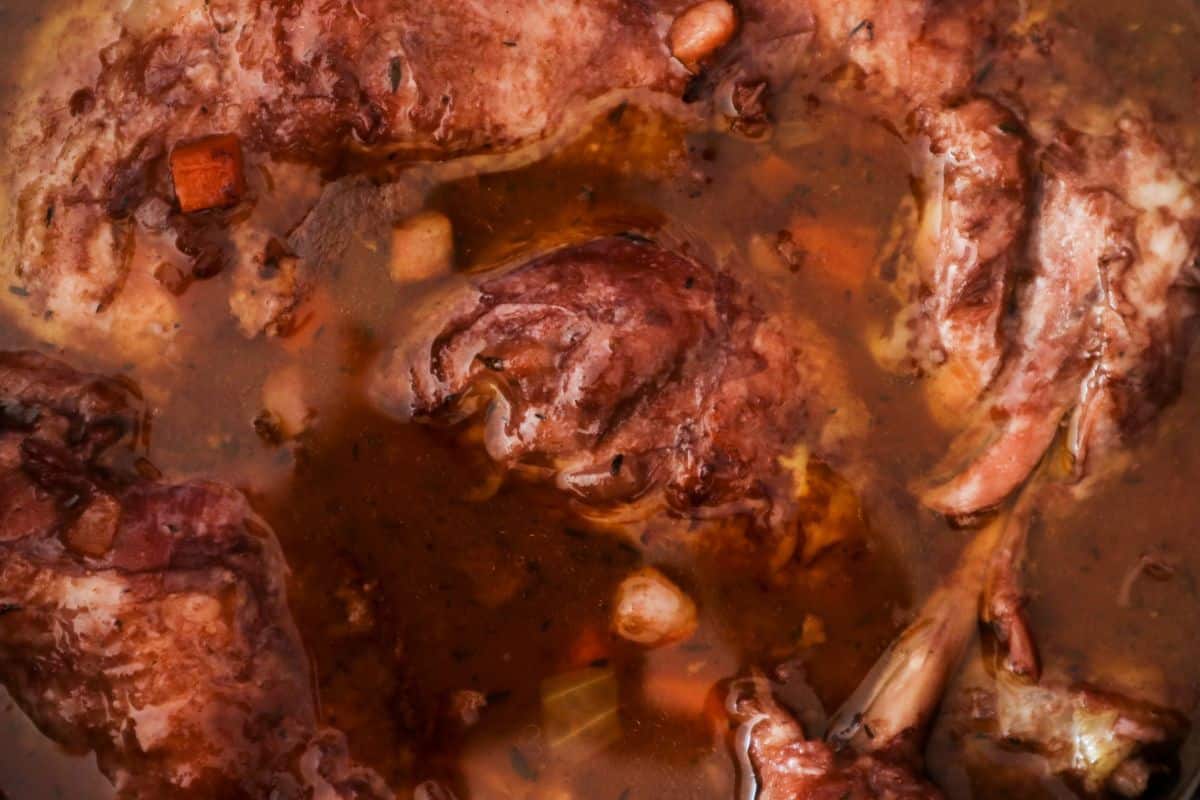 a close up of julia child coq au vin