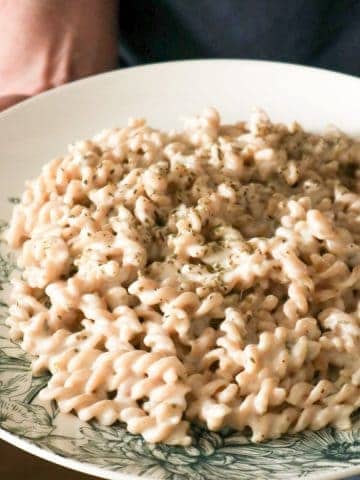 Pasta with sour cream pasta sauce in a plate.