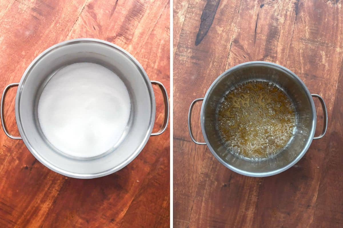 Sugar in a large pot.