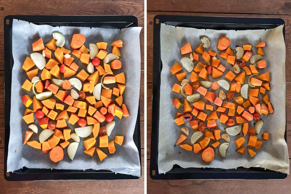 Veggetables on a baking tray.